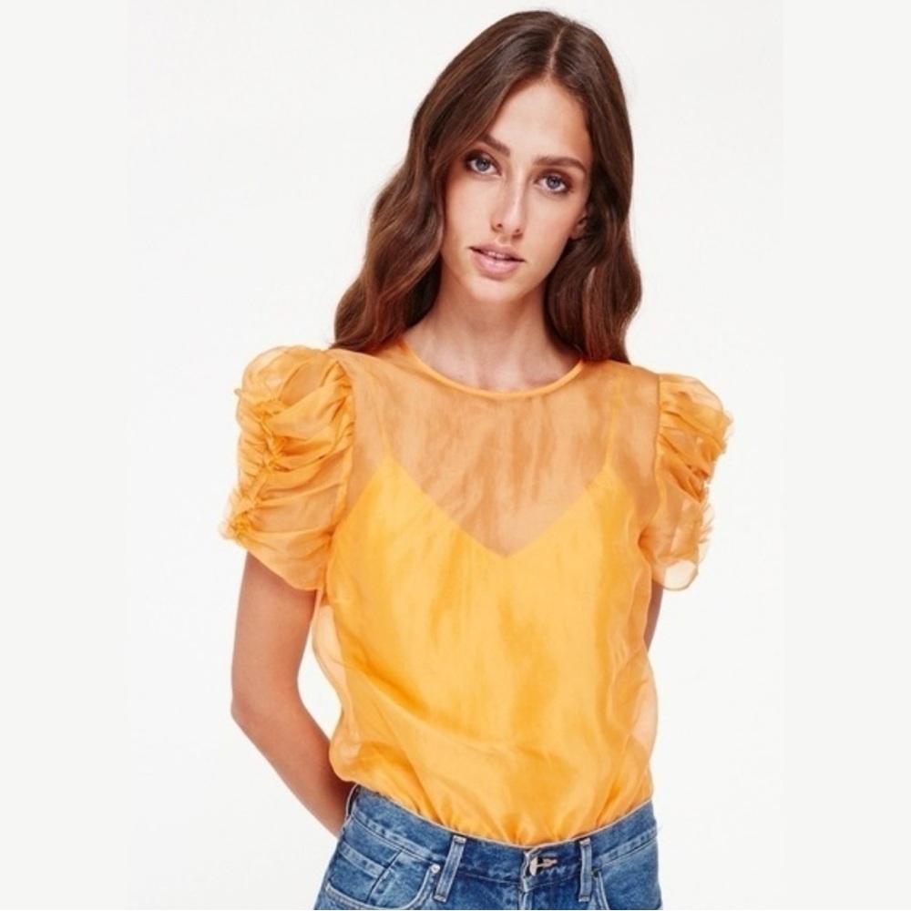 Cami NYC Vibrant Orange Sheer Blouse